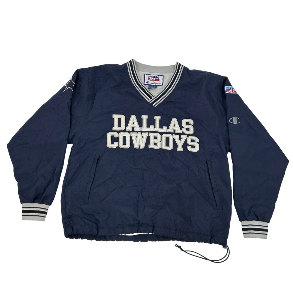 Dallas Cowboys Pro Line Champion NFL Pullover Windbreaker‎ Mens M Blue V Neck